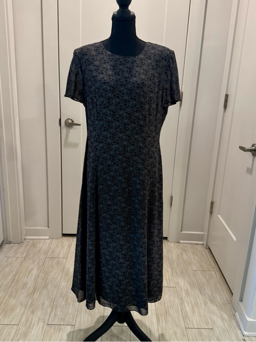 Talbots Black Floral-Print Midi Dress